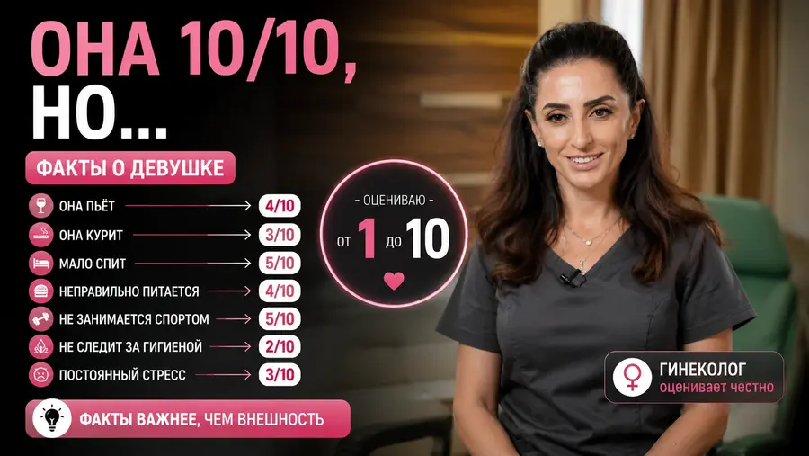 Она 10/10, но…  Мы говорим факты о девушке, например "она 10\10, но пьет", а гинеколог, учитывая этот факт, оцениваете ее от 1, до 10.